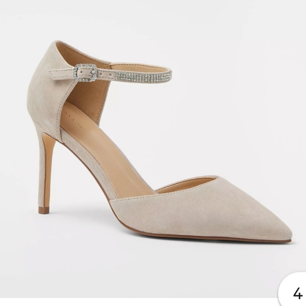 Ann Taylor Crystal Strap Suede Pump - Missy.  Size 7.5, NIB  Gray / Taupe